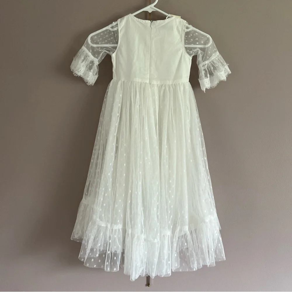Trish Scully Swiss Dot Tulle Lace Hi Low Dress Girls 5 White Wedding Communion